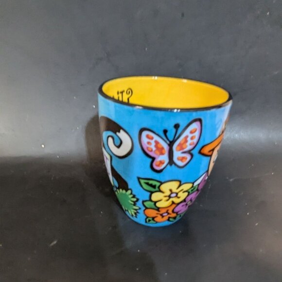 House Kats By Nolan Ceramic Mug "Can You Dig It?" Catnip Design Blue & Yellow 3. - Picture 4 of 9